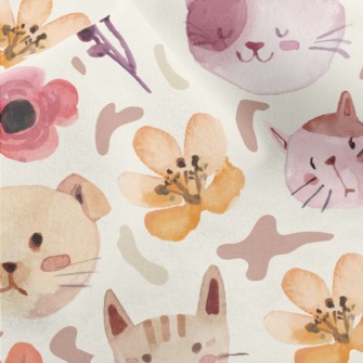 Watercolor Cat And Flowers Micro Fleece