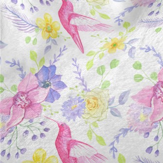 Pink Hummingbird And Flowers Minky
