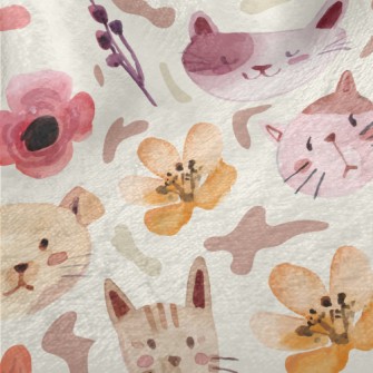 Watercolor Cat And Flowers Minky