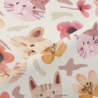 Watercolor Cat And Flowers Piqué