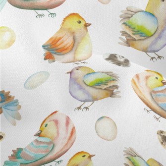 Watercolor Bird And Eggs Lightweight Performance Linen