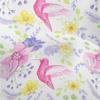 Pink Hummingbird And Flowers Lightweight Performance Linen