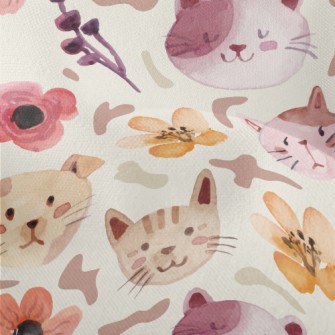 Watercolor Cat And Flowers Lightweight Performance Linen