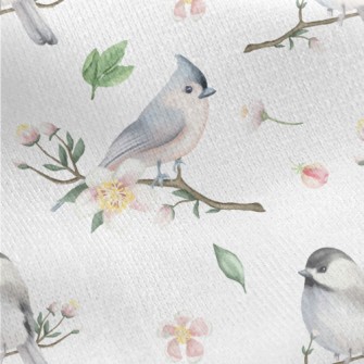 Spring Birds And Flowers Jersey Backed Fleece