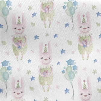Watercolor Birthday Bunny Jersey Backed Fleece