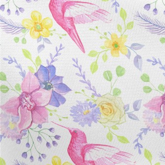 Pink Hummingbird And Flowers Pongee