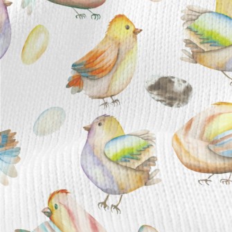 Watercolor Bird And Eggs Stretch Jersey
