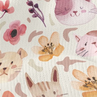 Watercolor Cat And Flowers Stretch Jersey