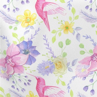 Pink Hummingbird And Flowers Lightweight Cotton Poplin