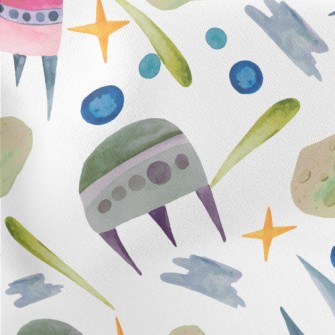 Watercolor Hand Painted Spaces Lightweight Cotton Poplin