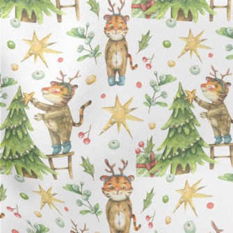 Merry Christmas Tiger Lightweight Cotton Poplin