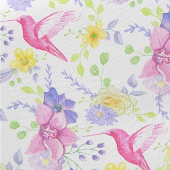 Pink Hummingbird And Flowers Midweight Cotton Poplin