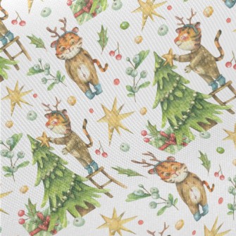 Merry Christmas Tiger Midweight Cotton Poplin