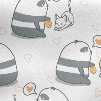 Panda Teasing Cat Jersey Backed Fleece