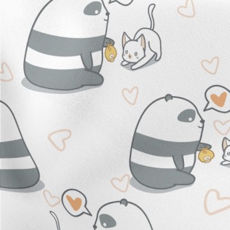 Panda Teasing Cat Lightweight Cotton Poplin