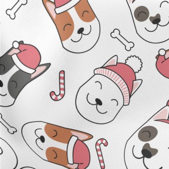 Smiling Dog In Santa Hat Lightweight Cotton Poplin