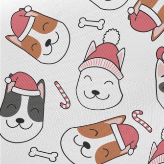 Smiling Dog In Santa Hat Midweight Cotton Poplin