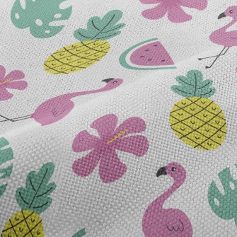 Tropical Fruits And Flamingos Performance Linen