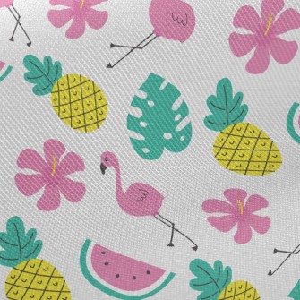 Tropical Fruits And Flamingos Twill