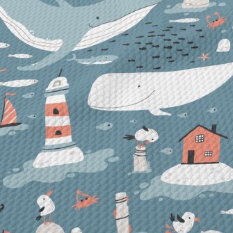 White Whale And Little Seagull Birdseye Piqué