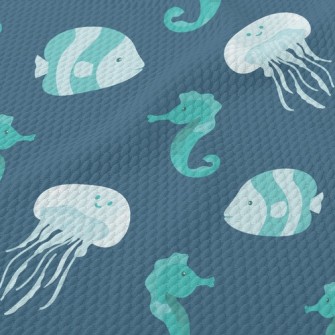 Cute Jellyfish Seahorse Fish Birdseye Piqué