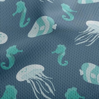 Cute Jellyfish Seahorse Fish Athletic Mesh Flat Back