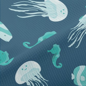 Cute Jellyfish Seahorse Fish Piqué
