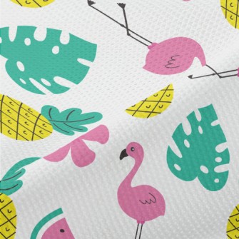 Tropical Fruits And Flamingos Piqué