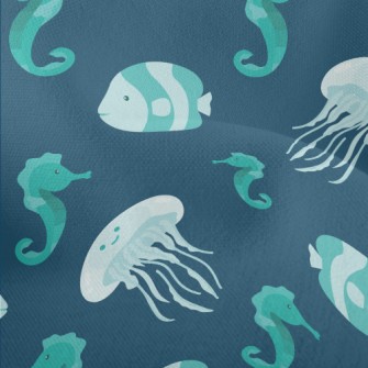 Cute Jellyfish Seahorse Fish Lightweight Performance Linen