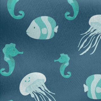 Cute Jellyfish Seahorse Fish Jersey Backed Fleece