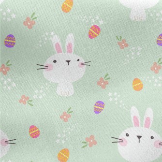 Playful White Rabbit Painted E Jersey Backed Fleece