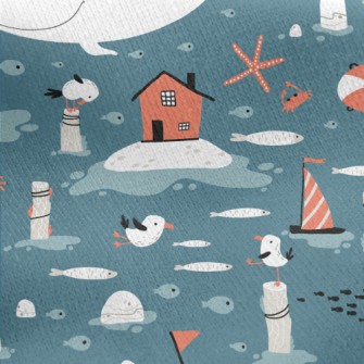 White Whale And Little Seagull Jersey Backed Fleece