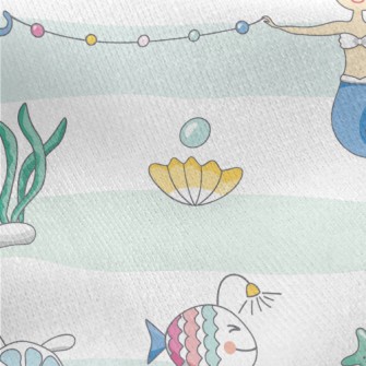 Mermaid Princess And Sea Creat Jersey Backed Fleece