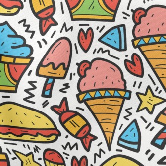 Cartoon Colorful Ice Cream Lightweight Cotton Poplin