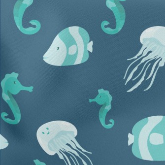Cute Jellyfish Seahorse Fish Lightweight Cotton Poplin