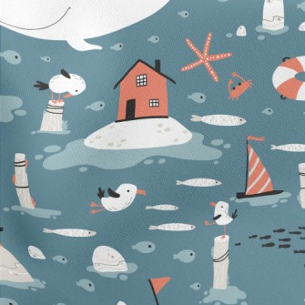 White Whale And Little Seagull Lightweight Cotton Poplin