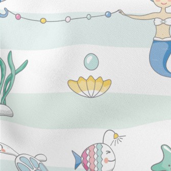 Mermaid Princess And Sea Creat Lightweight Cotton Poplin