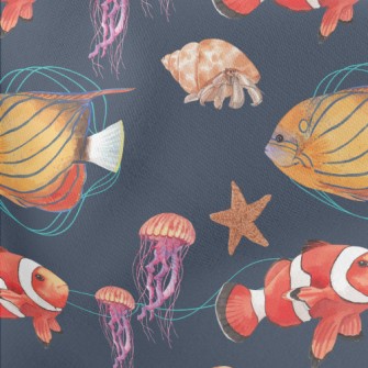 Clown Fish Hermit Crab Jellyfi Lightweight Cotton Poplin