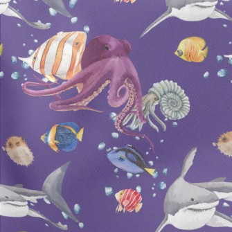 Fierce Creatures Under The Sea Lightweight Cotton Poplin