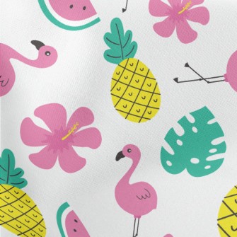 Tropical Fruits And Flamingos Lightweight Cotton Poplin