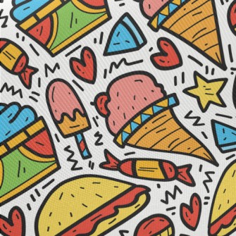 Cartoon Colorful Ice Cream Midweight Cotton Poplin