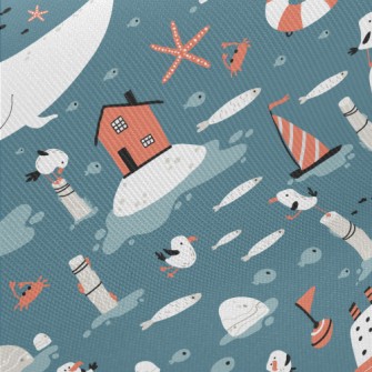 White Whale And Little Seagull Midweight Cotton Poplin