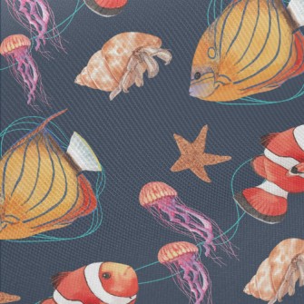 Clown Fish Hermit Crab Jellyfi Midweight Cotton Poplin