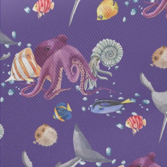 Fierce Creatures Under The Sea Midweight Cotton Poplin