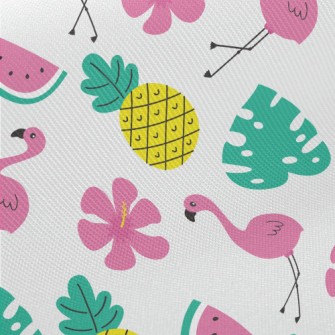 Tropical Fruits And Flamingos Midweight Cotton Poplin