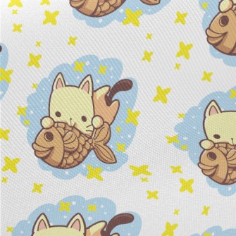 Cats Love To Eat Taiyaki Midweight Cotton Poplin