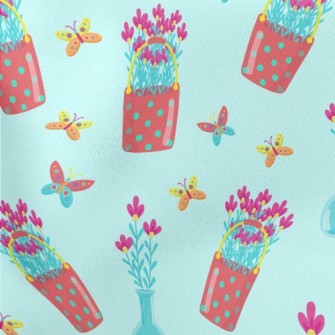 Pretty Flower Potted Plants Lightweight Cotton Poplin