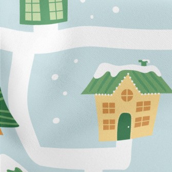 Cozy House In The Snow Lightweight Cotton Poplin