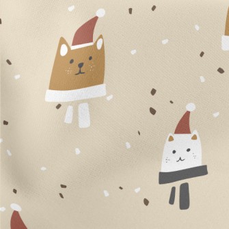 Sad Cat In Santa Hat Lightweight Cotton Poplin