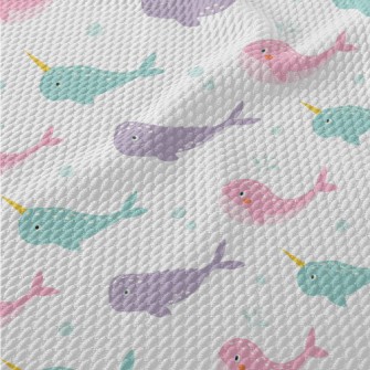 Colorful Whales And Narwhals Birdseye Piqué